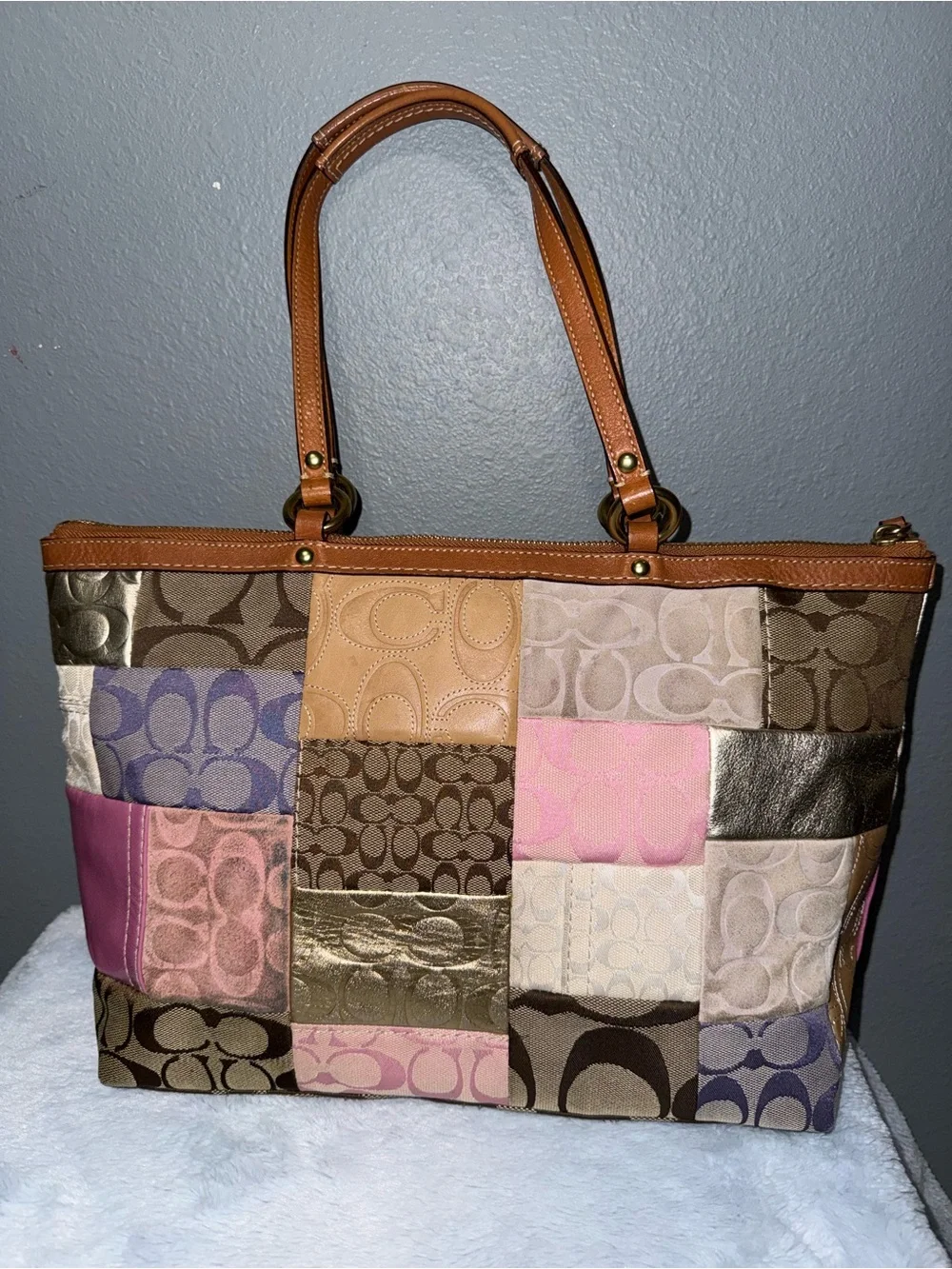 Pink coach patchwork tote